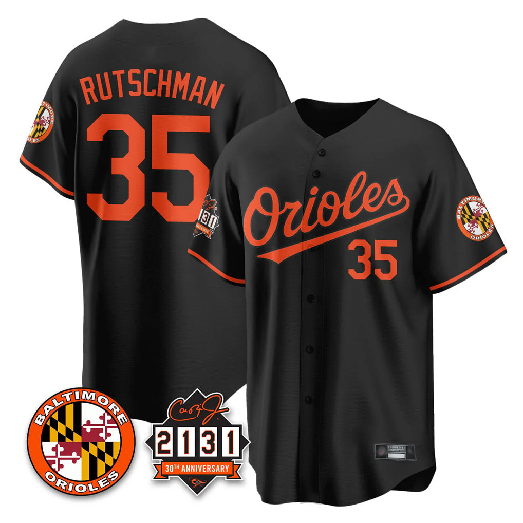 Leonaf B.Orioles #35 Adley Rutschman Black 30th Anniversary of 2131 Home Game Stitched Jerseys