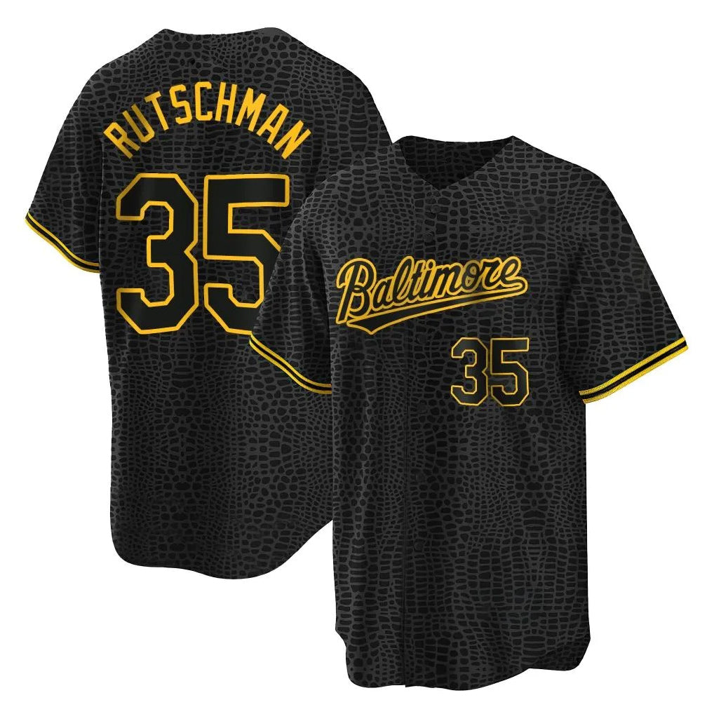Leonaf B.Orioles #35 Adley Rutschman Black Snake Skin City Home Game Stitched Jerseys