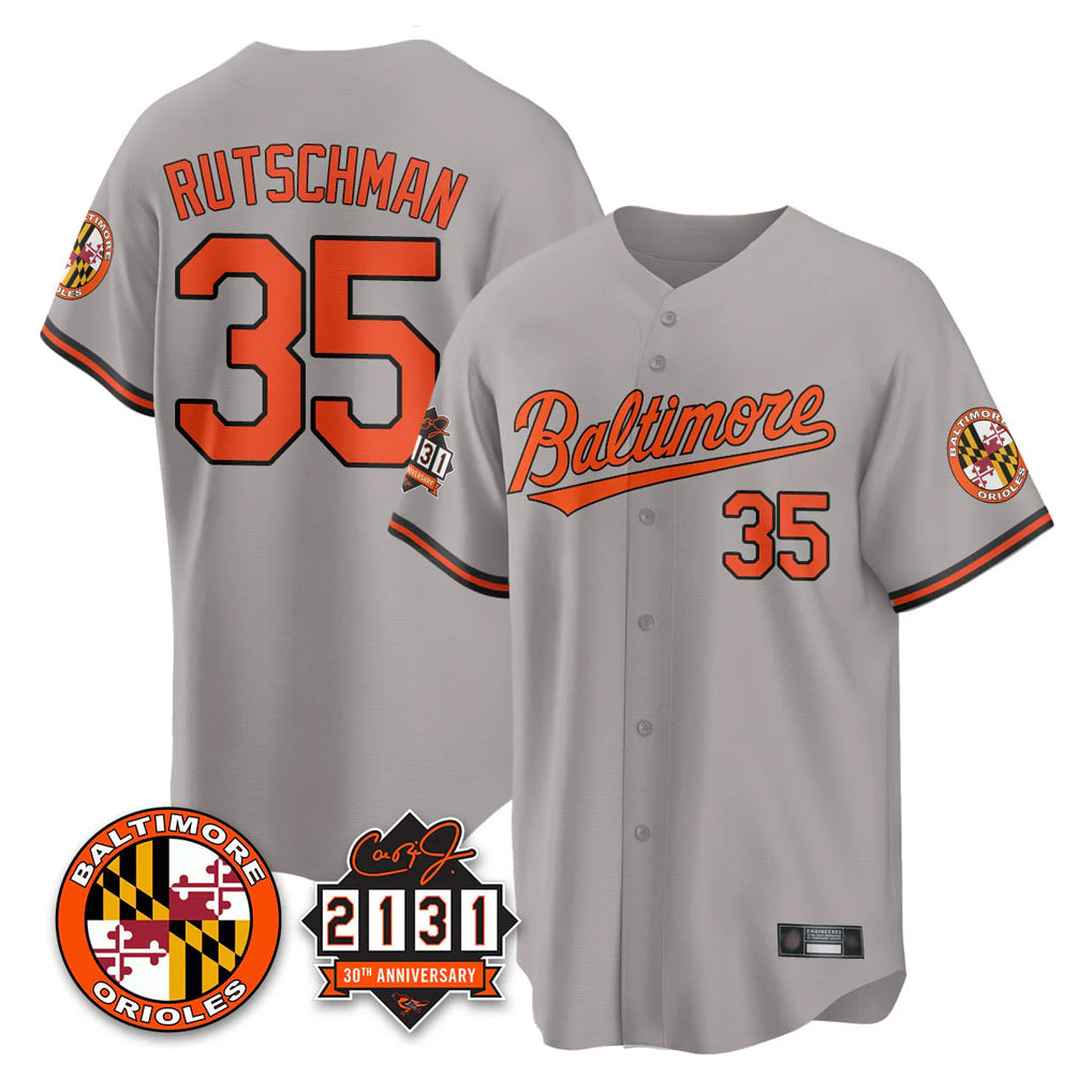 Leonaf B.Orioles #35 Adley Rutschman Gray 30th Anniversary of 2131 Home Game Stitched Jerseys