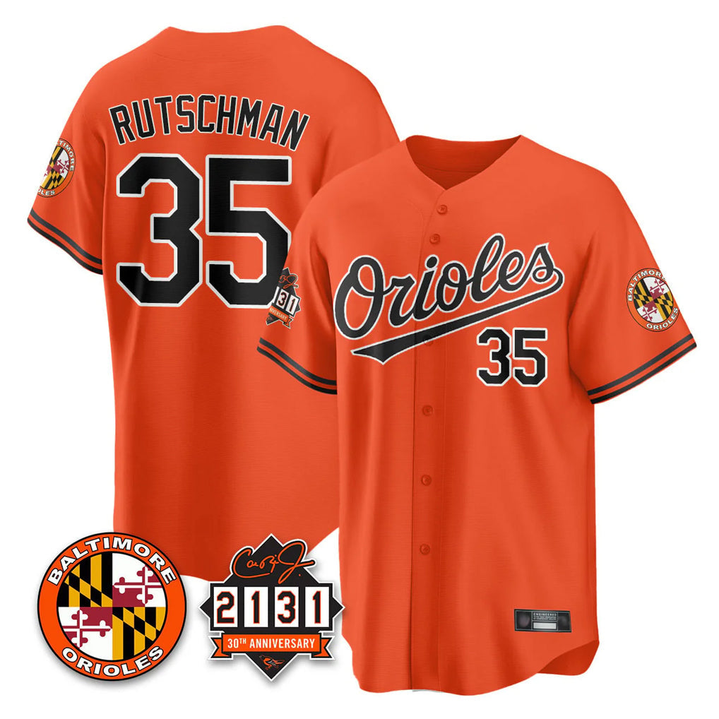 Leonaf B.Orioles #35 Adley Rutschman Orange 30th Anniversary of 2131 Home Game Stitched Jerseys