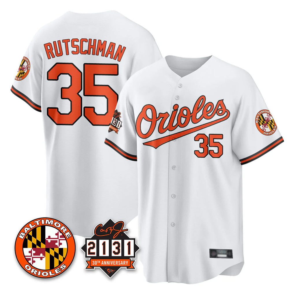 Leonaf B.Orioles #35 Adley Rutschman White 30th Anniversary of 2131 Home Game Stitched Jerseys