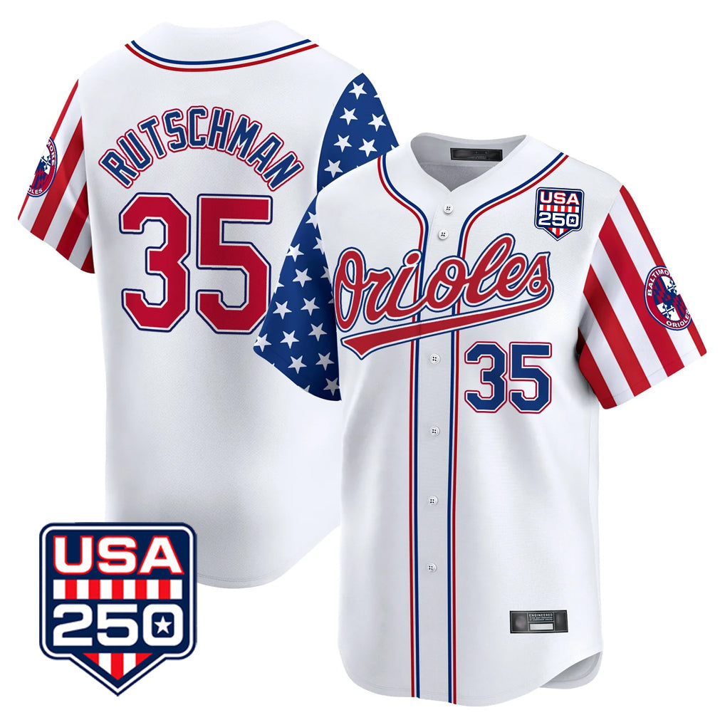 Leonaf B.Orioles #35 Adley Rutschman White USA 250 Independence Day Vapor Premier Home Game Stitched Jerseys