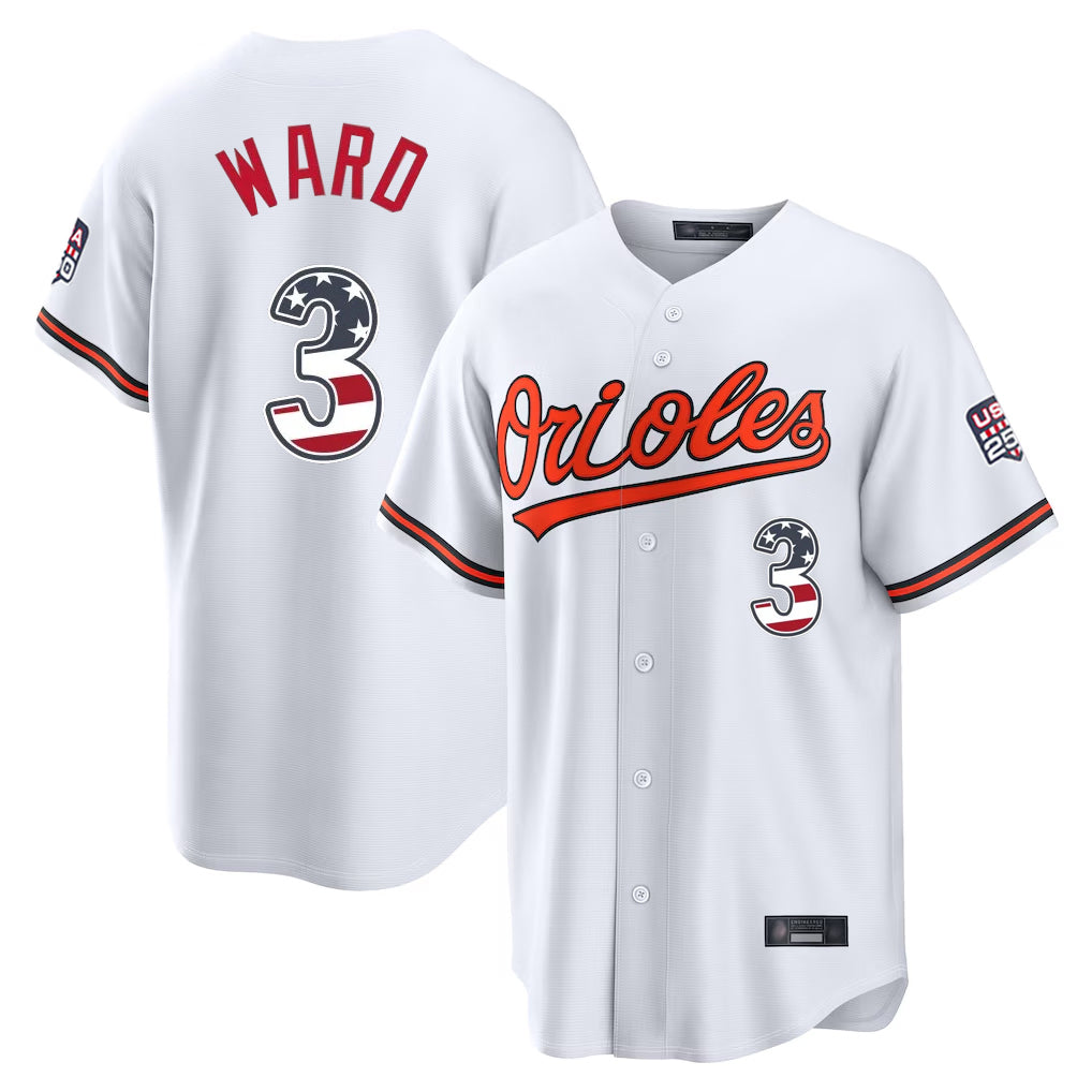 Leonaf B.Orioles #3 Taylor Ward Player White USA 250 Fourth of July Home Game Stitched Jerseys