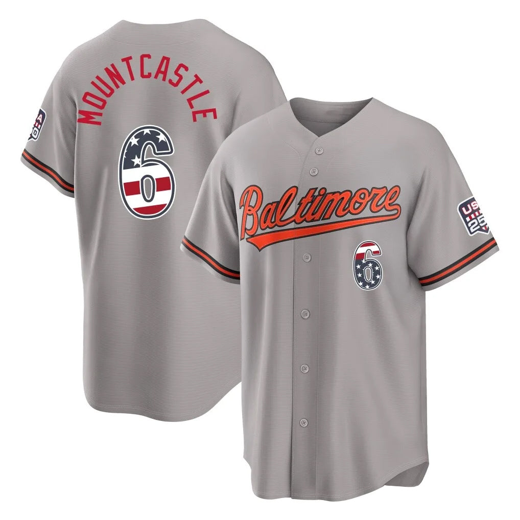 Leonaf B.Orioles #6 Ryan Mountcastle Player Gray USA 250 Fourth of July Home Game Stitched Jerseys
