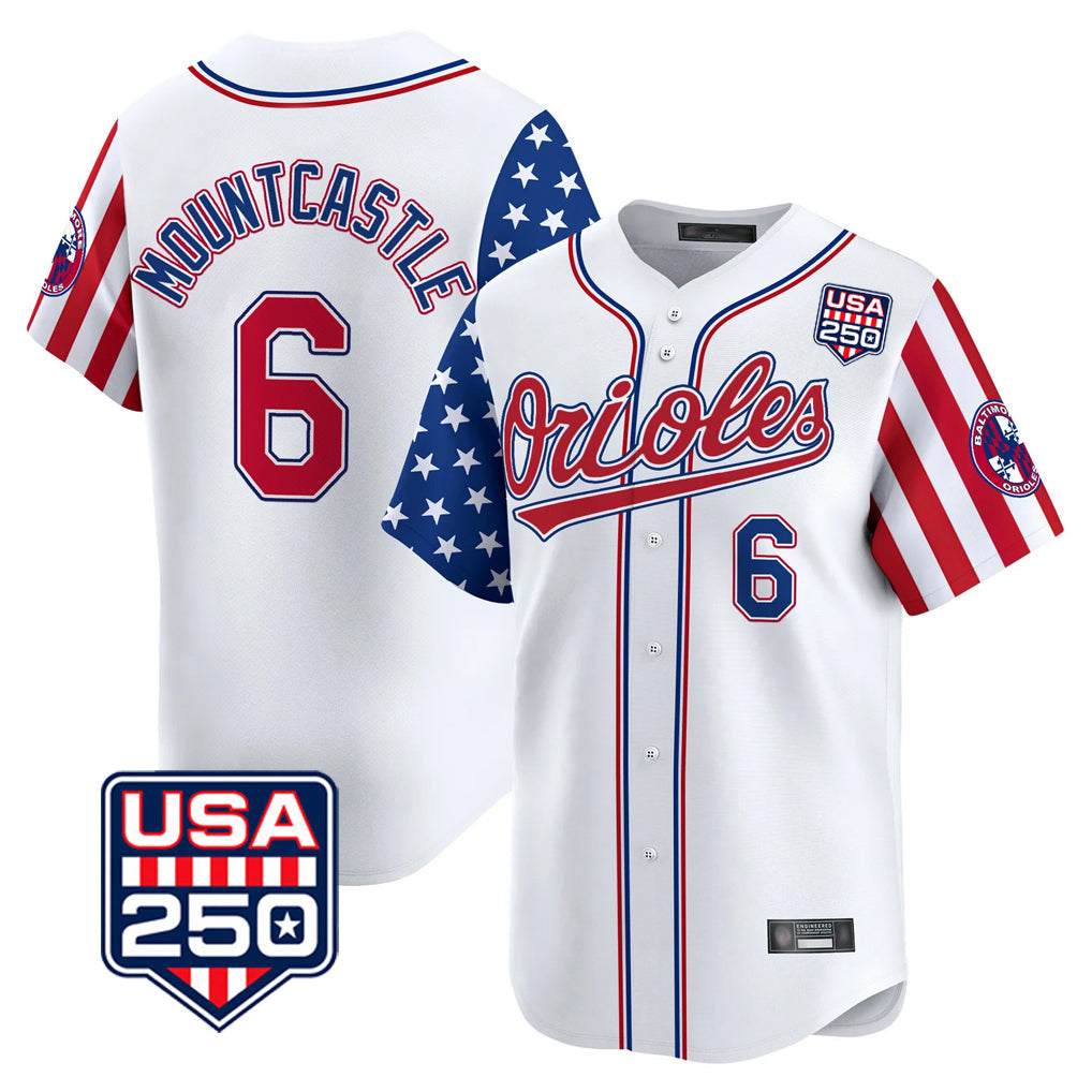 Leonaf B.Orioles #6 Ryan Mountcastle Player White USA 250 Independence Day Vapor Premier Home Game Stitched Jerseys