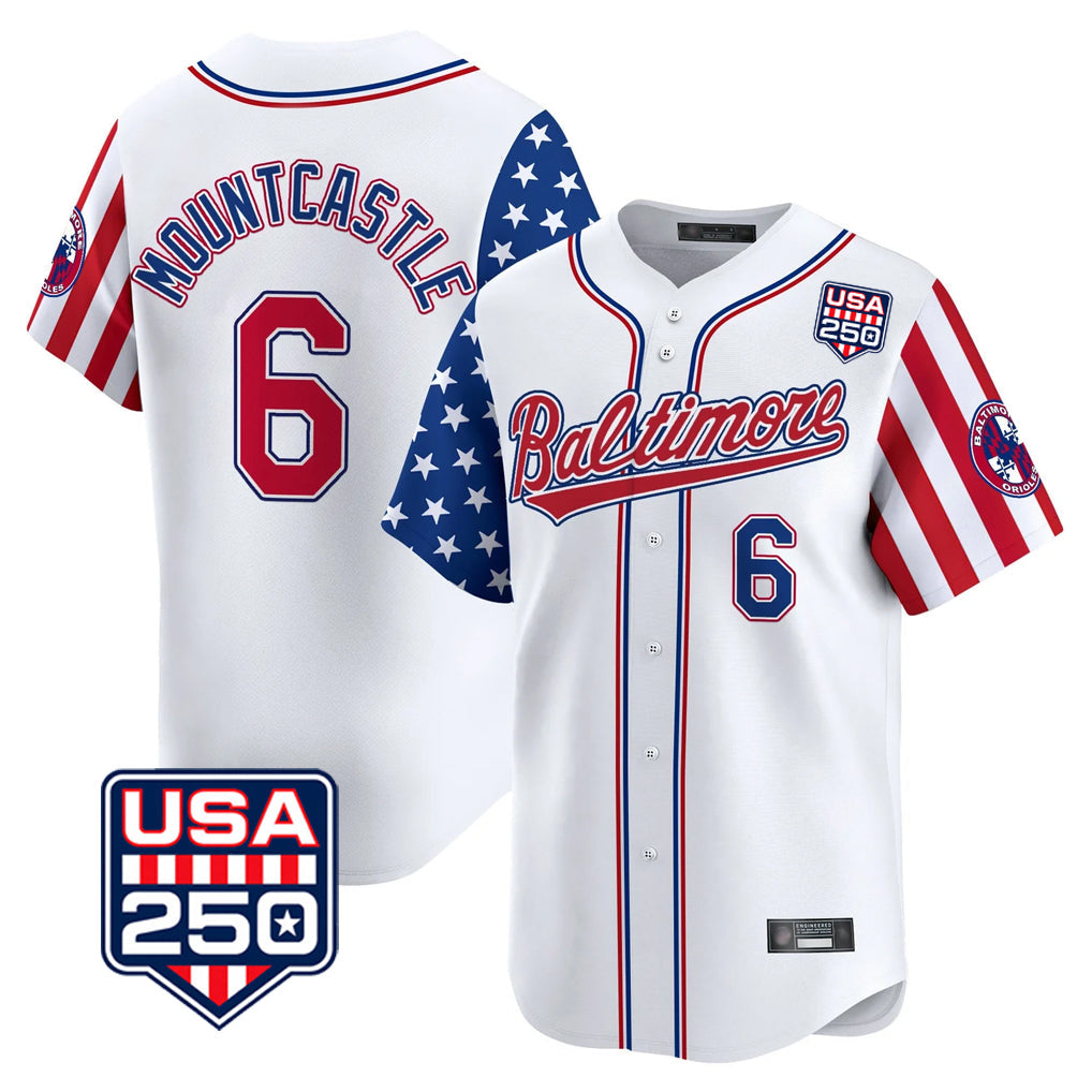 Leonaf B.Orioles #6 Ryan Mountcastle Player White USA 250 Independence Day Vapor Premier Limited Home Game Stitched Jerseys