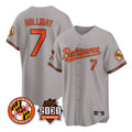Leonaf B.Orioles #7 Jackson Holliday Player Gray 30th Anniversary of 2131 Home Game Stitched Jerseys