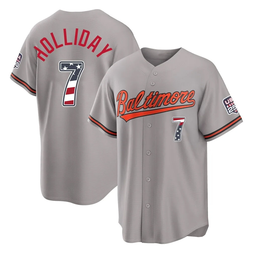 Leonaf B.Orioles #7 Jackson Holliday Player Gray USA 250 Fourth of July Home Game Stitched Jerseys