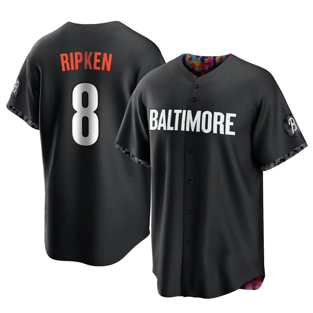 Leonaf B.Orioles #8 Cal Ripken Player Black City Connect Home Game Stitched Jerseys