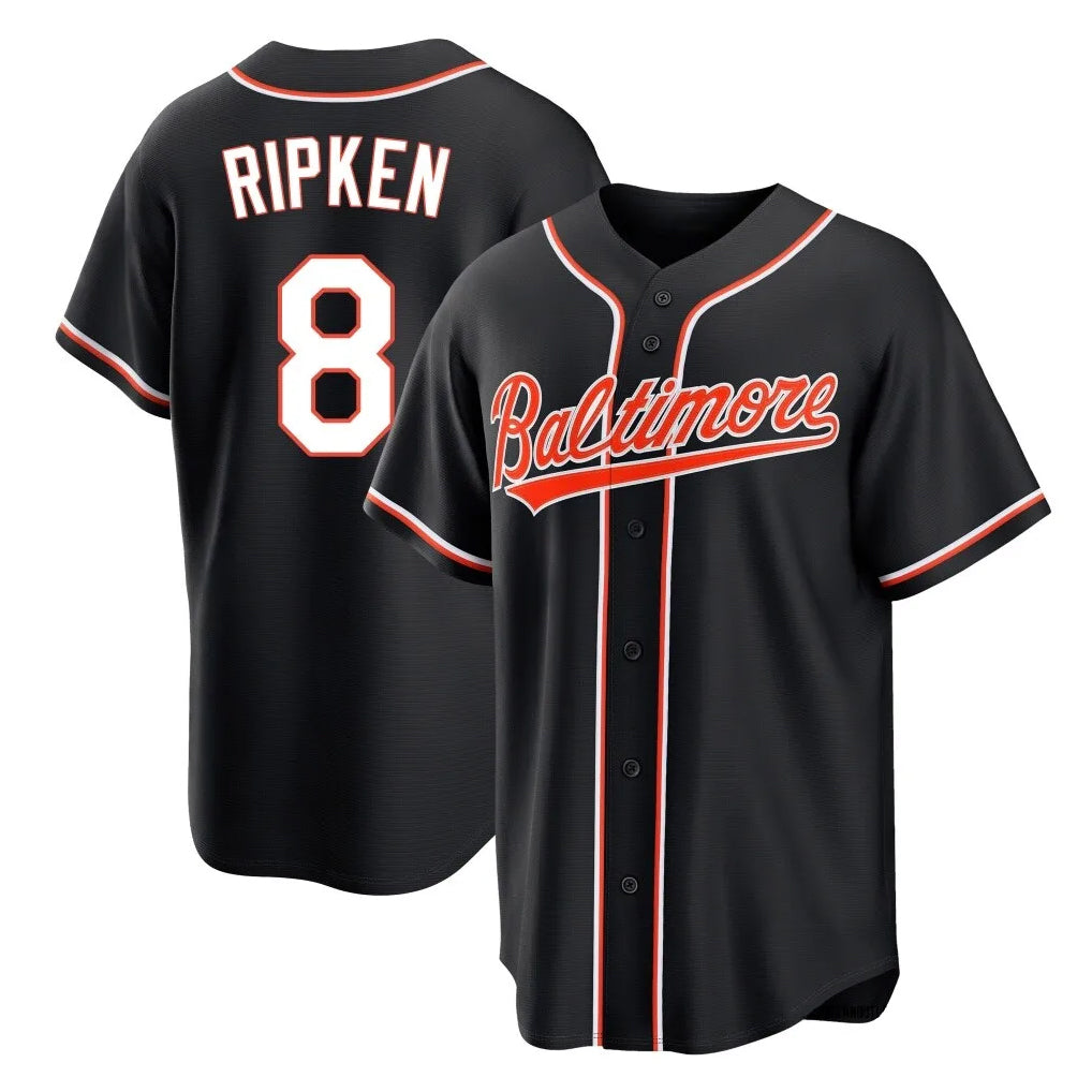 Leonaf B.Orioles #8 Cal Ripken Player Black Out Home Game Stitched Jerseys