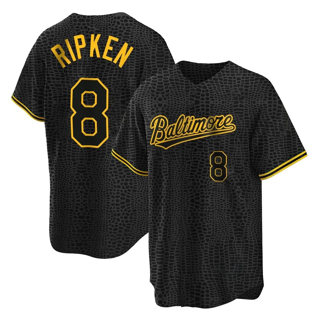 Leonaf B.Orioles #8 Cal Ripken Player Black Snake Skin City Home Game Stitched Jerseys