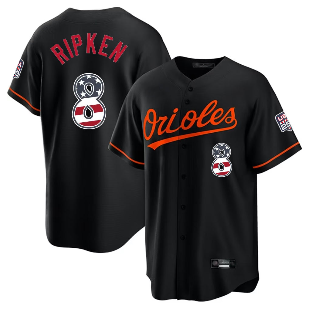 Leonaf B.Orioles #8 Cal Ripken Player Black USA 250 Fourth of July Home Game Stitched Jerseys