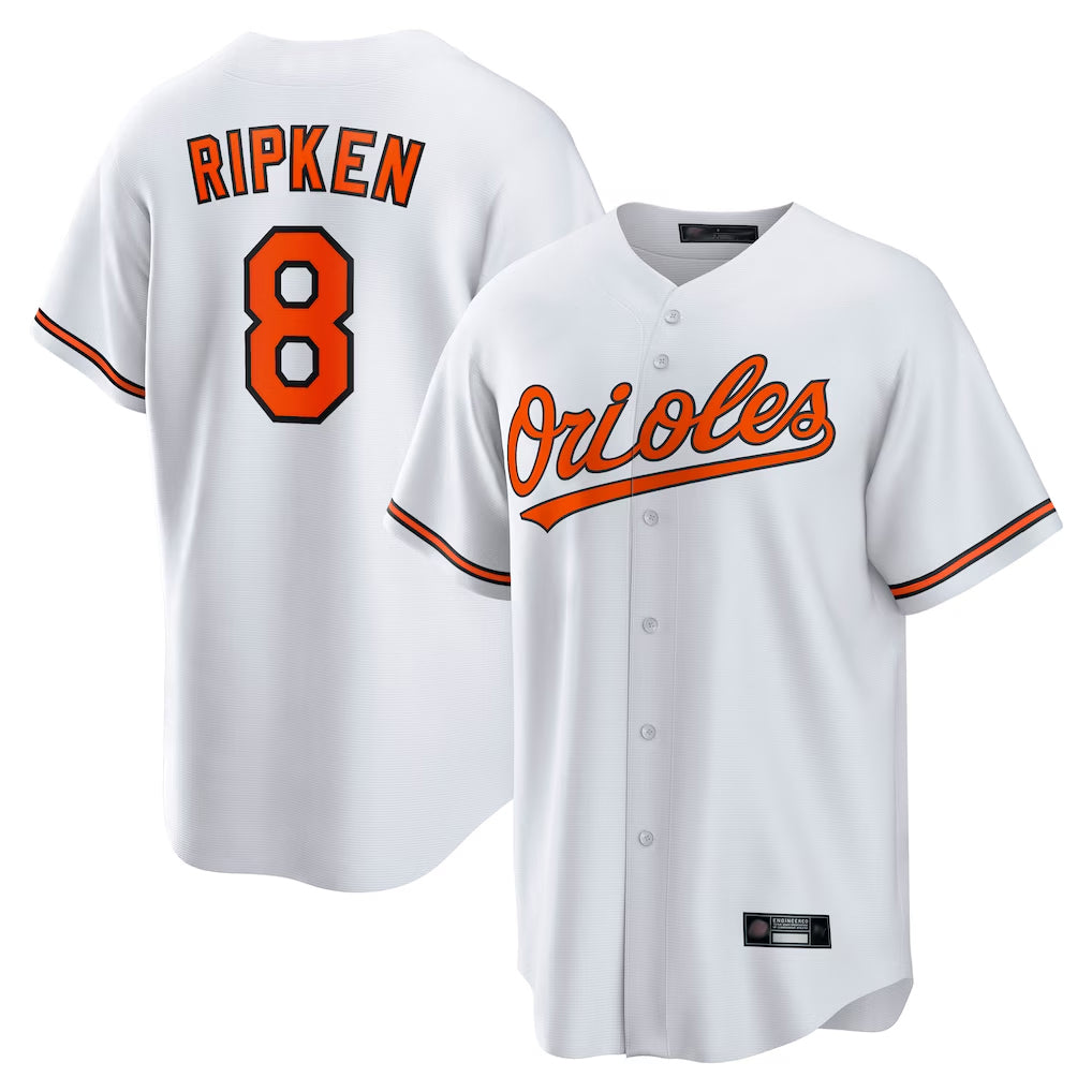 Leonaf B.Orioles #8 Cal Ripken Player White Home Game Stitched Jerseys