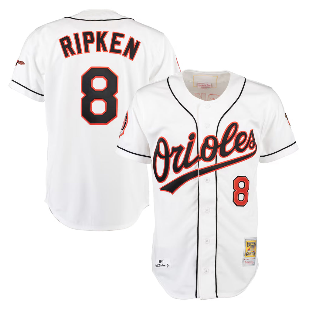 Leonaf B.Orioles #8 Cal Ripken Player White Mitchell & Ness Home Game Stitched Jerseys