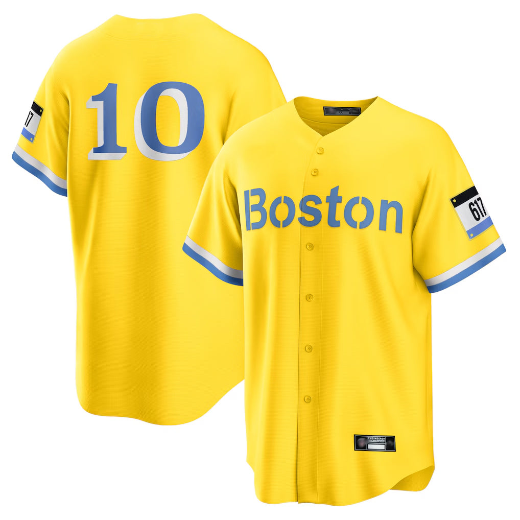 Leonaf B.Red Sox #10 Trevor Story Player Yellow Home Game Stitched Jerseys