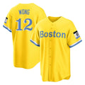 Leonaf B.Red Sox #12 Connor Wong Player Yellow Home Game Stitched Jerseys