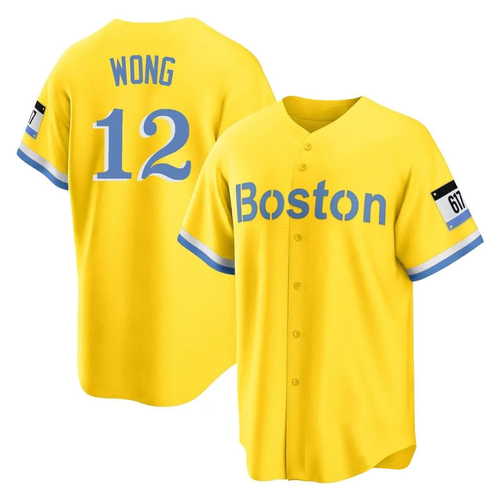 Leonaf B.Red Sox #12 Connor Wong Player Yellow Home Game Stitched Jerseys