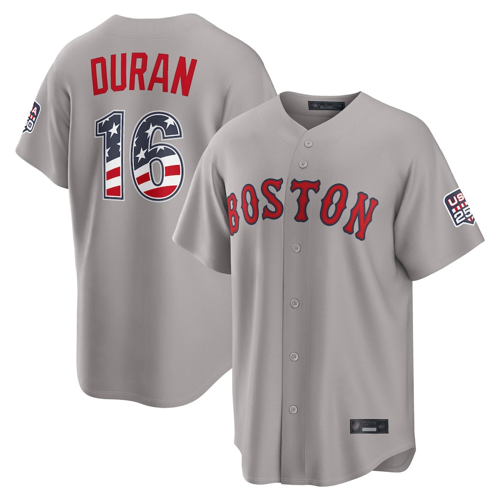 Leonaf B.Red Sox #16 Jarren Duran Player Gray Road USA 250 Fourth of July Home Game Stitched Jerseys