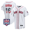 Leonaf B.Red Sox #16 Jarren Duran Player White USA 250 Fourth of July Home Game Stitched Jerseys