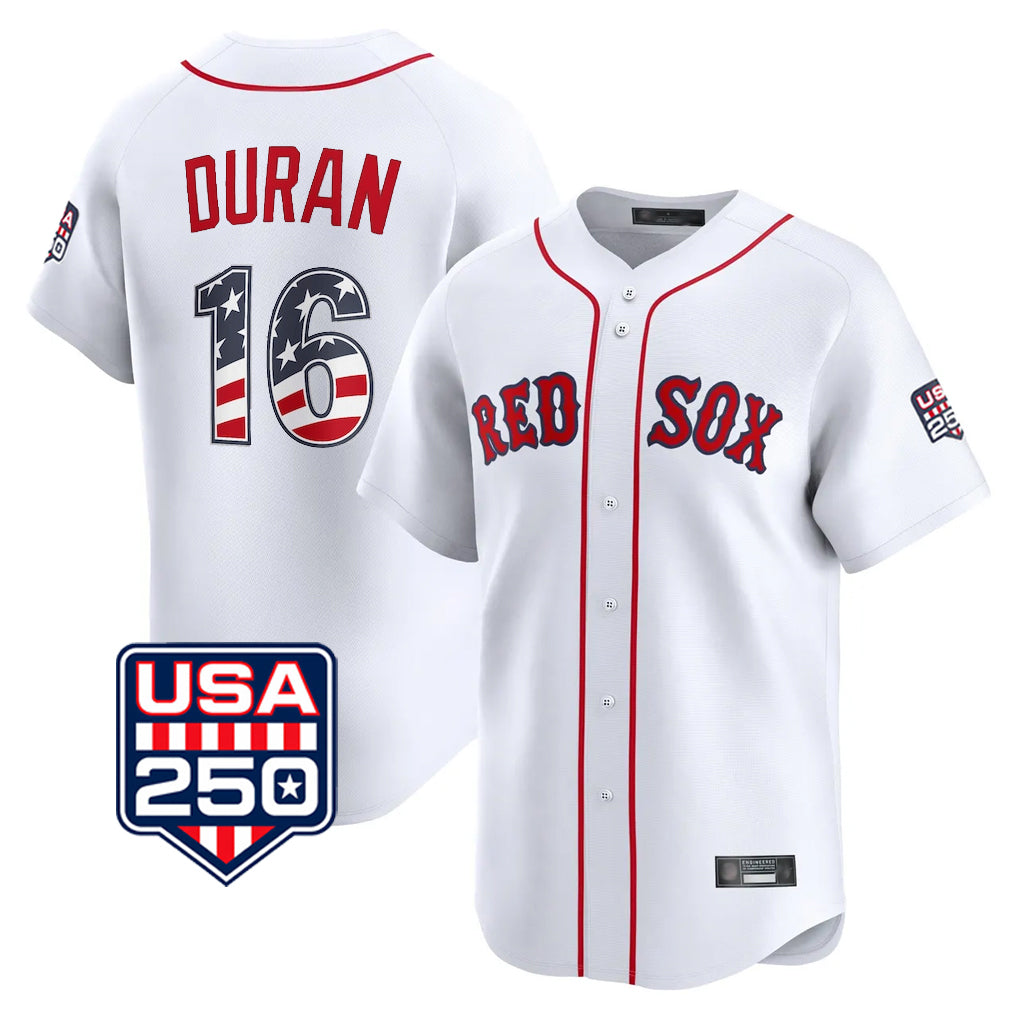 Leonaf B.Red Sox #16 Jarren Duran Player White USA 250 Fourth of July Limited Home Game Stitched Jerseys