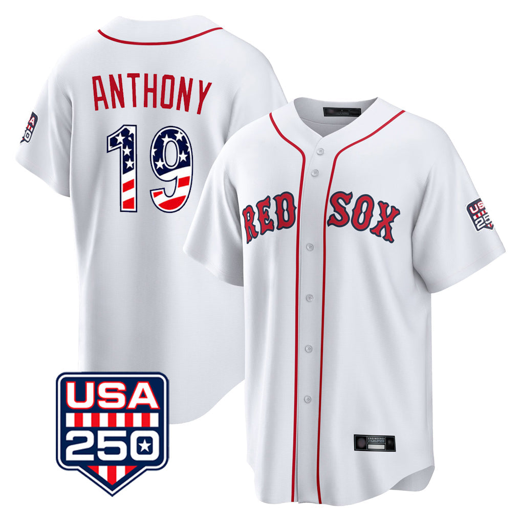 Leonaf B.Red Sox #19 Roman Anthony Player White USA 250 Fourth of July Home Game Stitched Jerseys