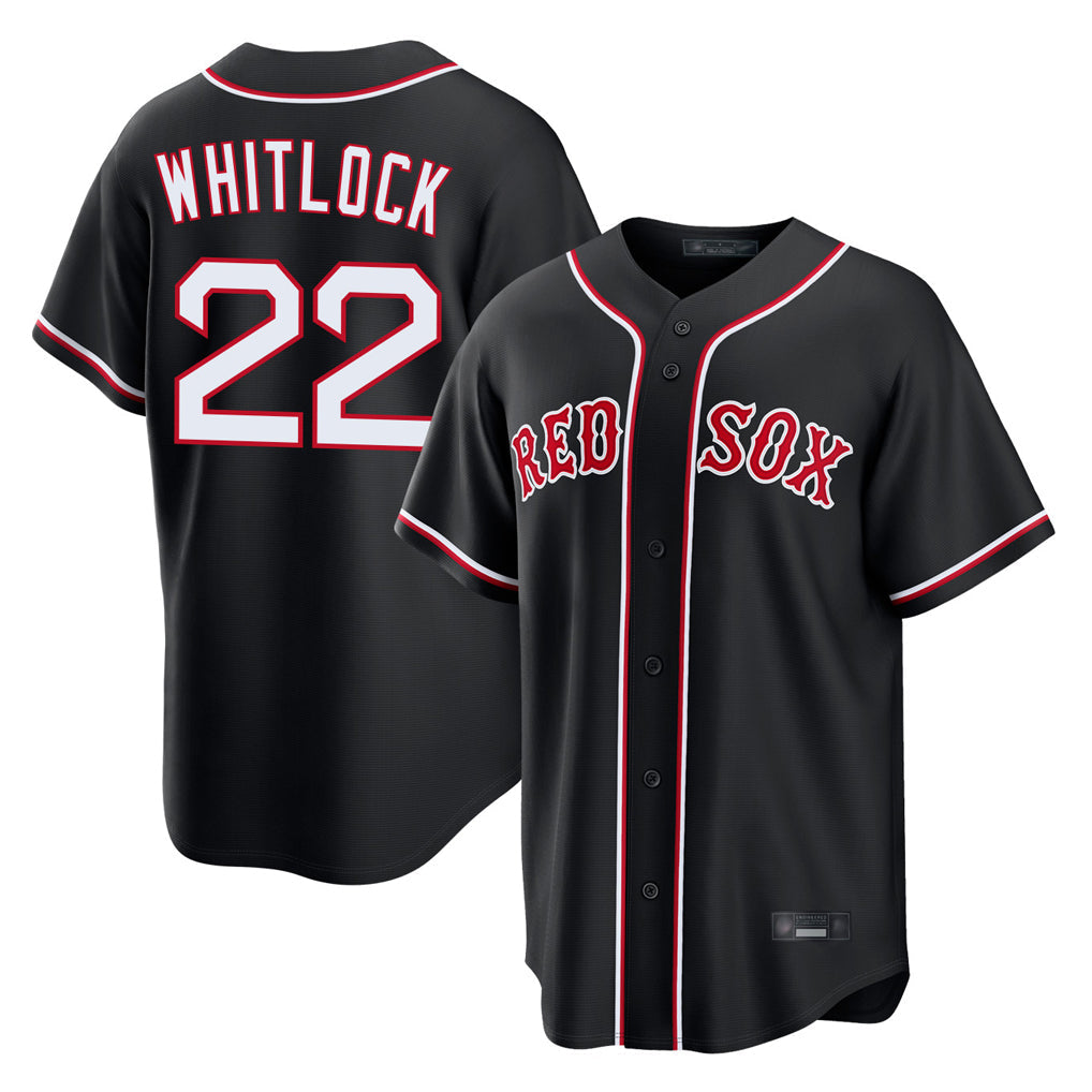Leonaf B.Red Sox #22 Garrett Whitlock Player Black Out Home Game Stitched Jerseys