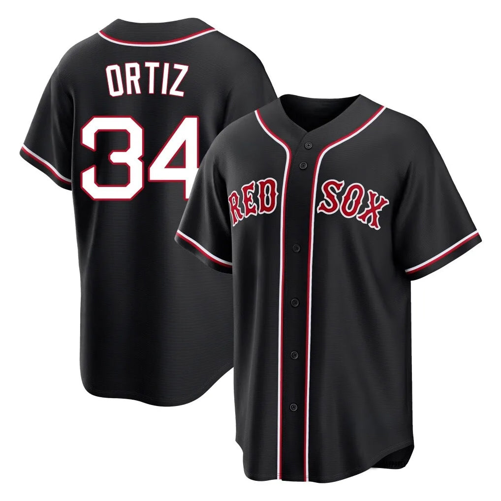 Leonaf B.Red Sox #34 David Ortiz Player Black Out Home Game Stitched Jerseys