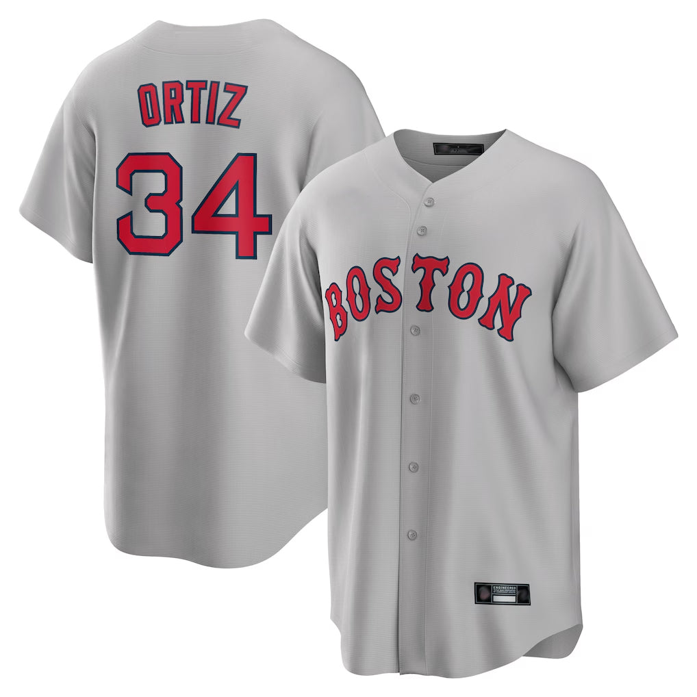 Leonaf B.Red Sox #34 David Ortiz Player Gray Road Home Game Stitched Jerseys
