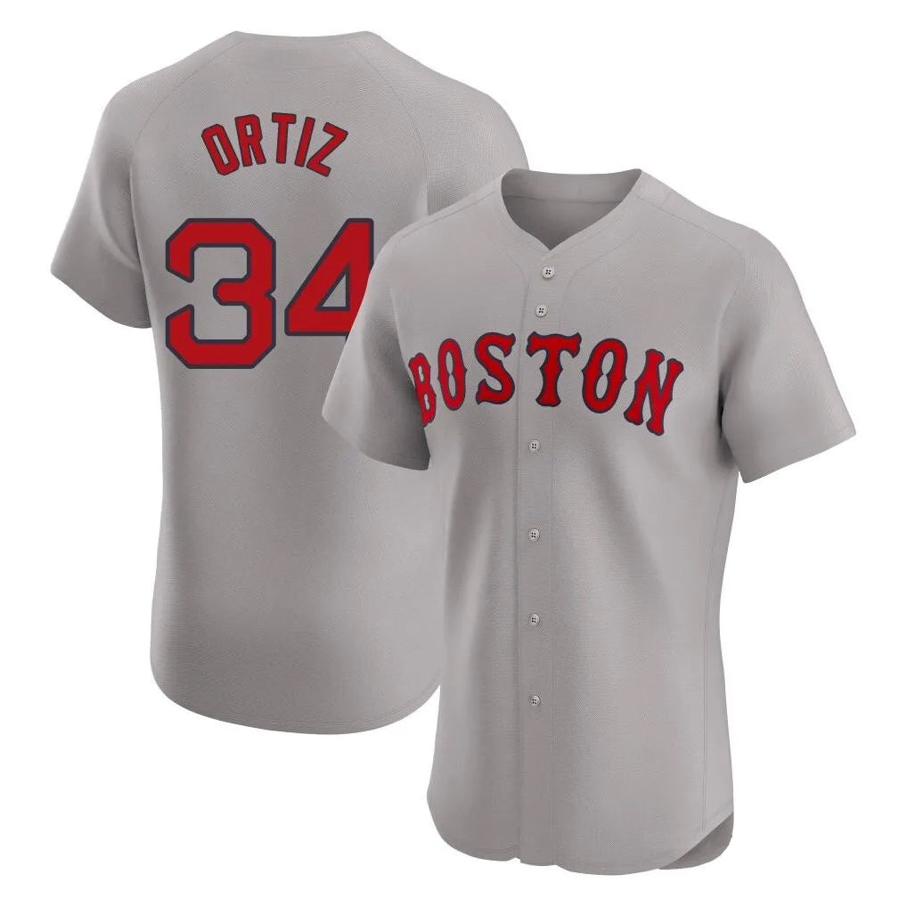 Leonaf B.Red Sox #34 David Ortiz Player Gray Road Limited Elite Home Game Stitched Jerseys