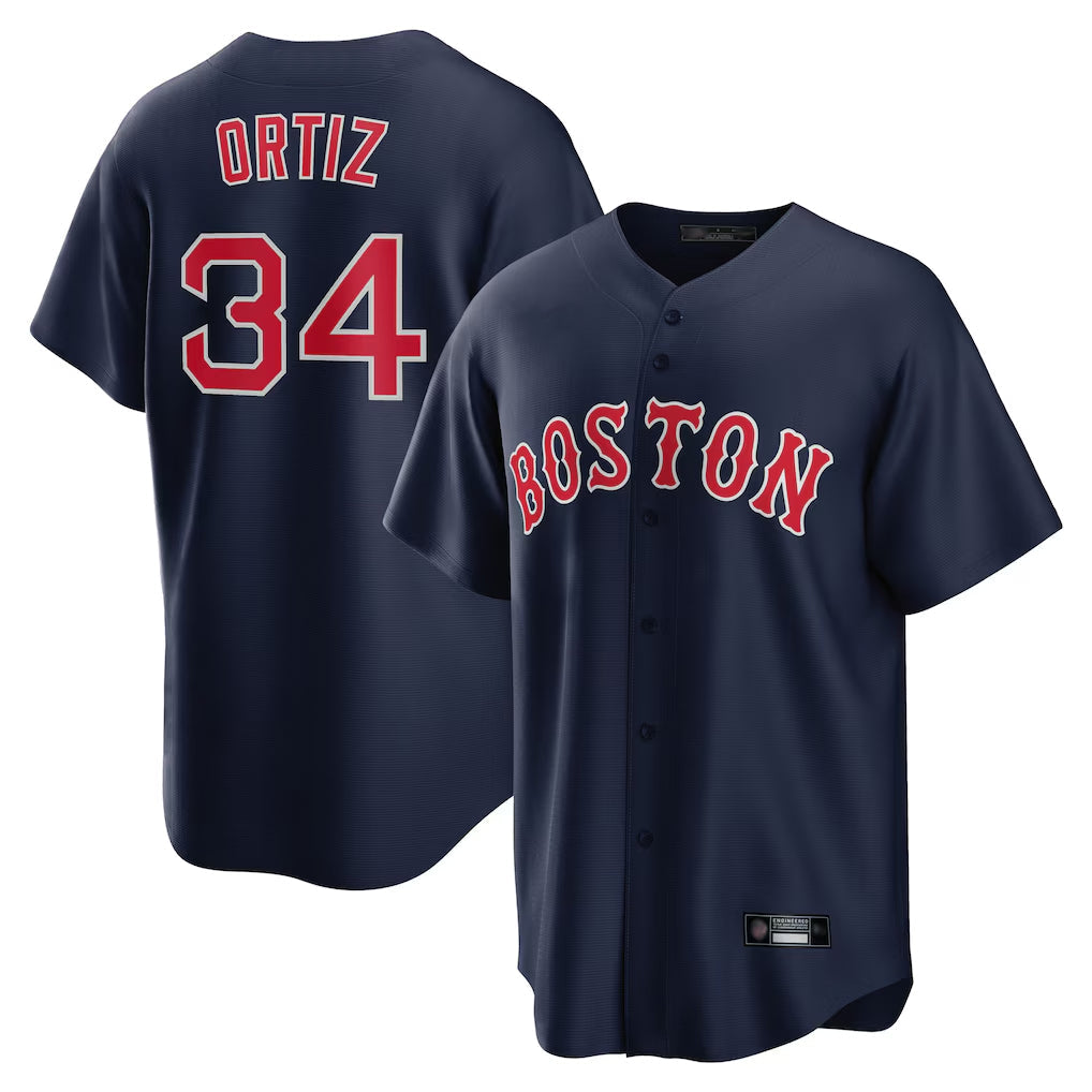 Leonaf B.Red Sox #34 David Ortiz Player Navy Home Game Stitched Jerseys