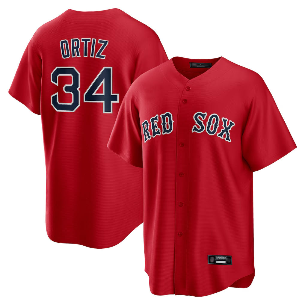 Leonaf B.Red Sox #34 David Ortiz Player Red Home Game Stitched Jerseys
