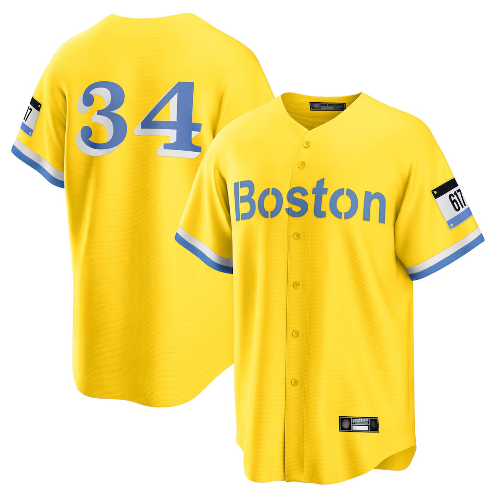 Leonaf B.Red Sox #34 David Ortiz Player Yellow Home Game Stitched Jerseys