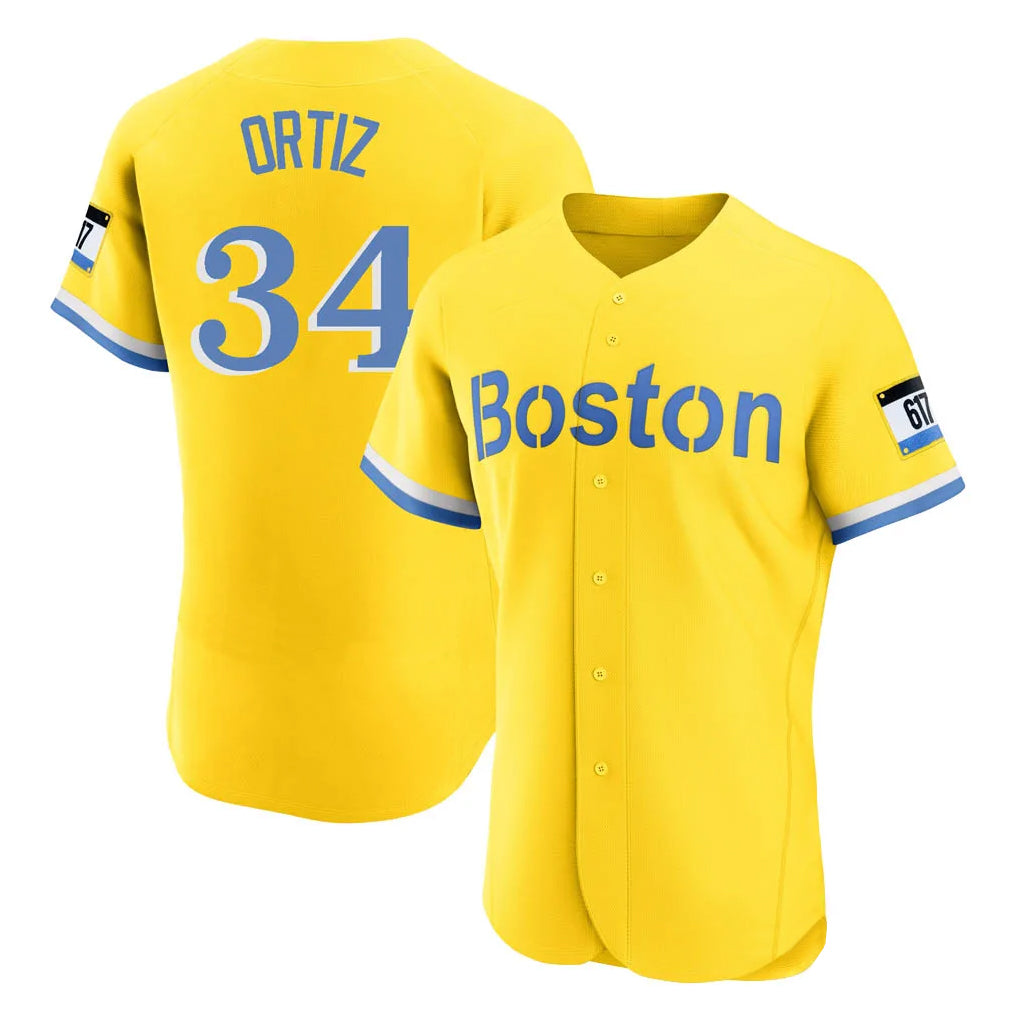Leonaf B.Red Sox #34 David Ortiz Player Yellow Limited Elite Home Game Stitched Jerseys
