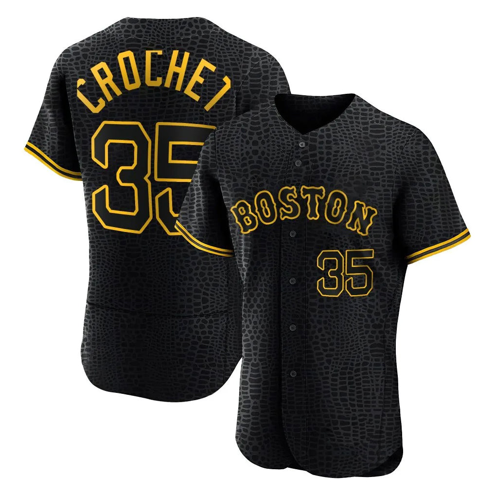 Leonaf B.Red Sox #35 Garrett Crochet Player Black Snake Skin City Limited Elite Home Stitched Jerseys