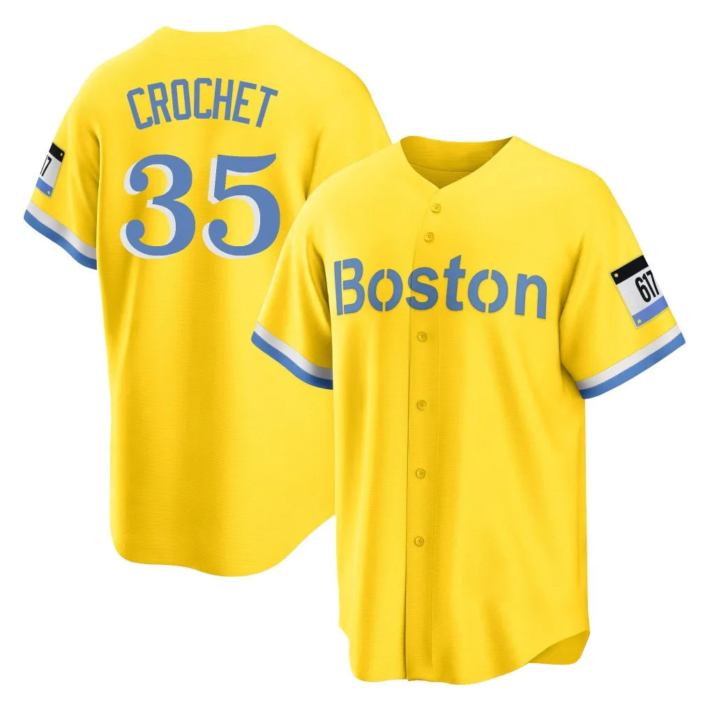 Leonaf B.Red Sox #35 Garrett Crochet Player Yellow Home Game Stitched Jerseys
