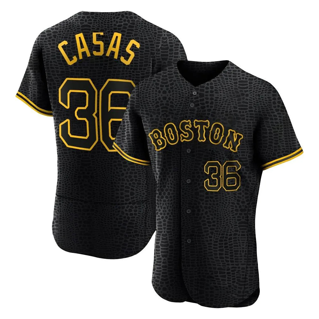 Leonaf B.Red Sox #36 Triston Casas Player Black Snake Skin City Limited Elite Home Stitched Jerseys