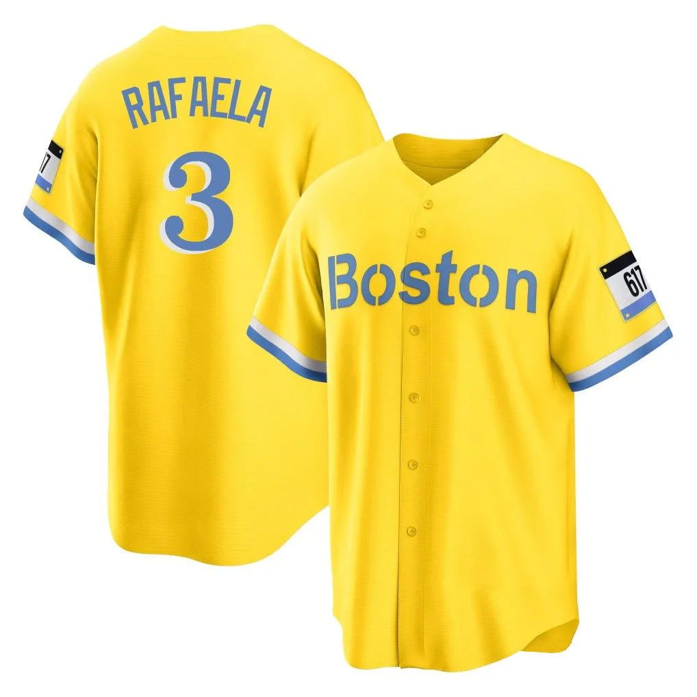 Leonaf B.Red Sox #3 Ceddanne Rafaela Player Yellow Home Game Stitched Jersey