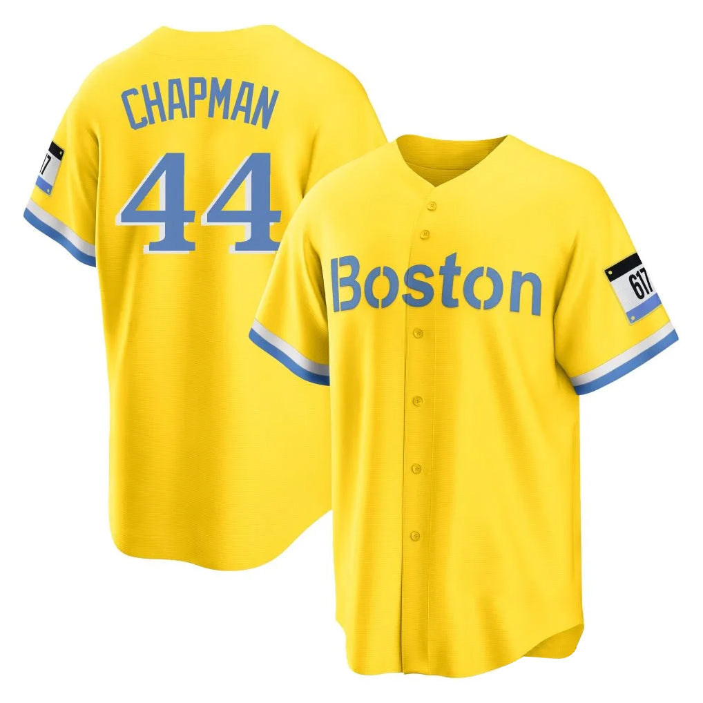 Leonaf B.Red Sox #44 Aroldis Chapman Player Yellow Home Game Stitched Jerseys