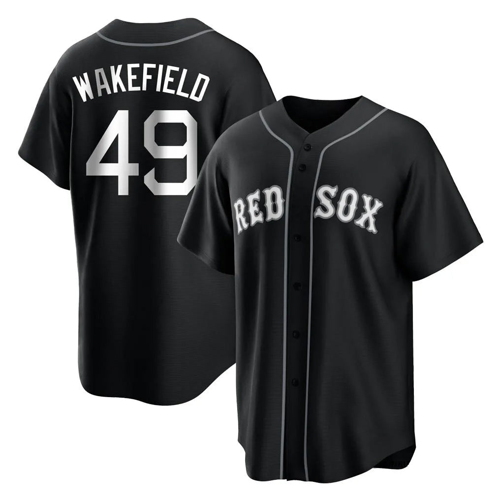 Leonaf B.Red Sox #49 Tim Wakefield Player Black Home Game Stitched Jerseys
