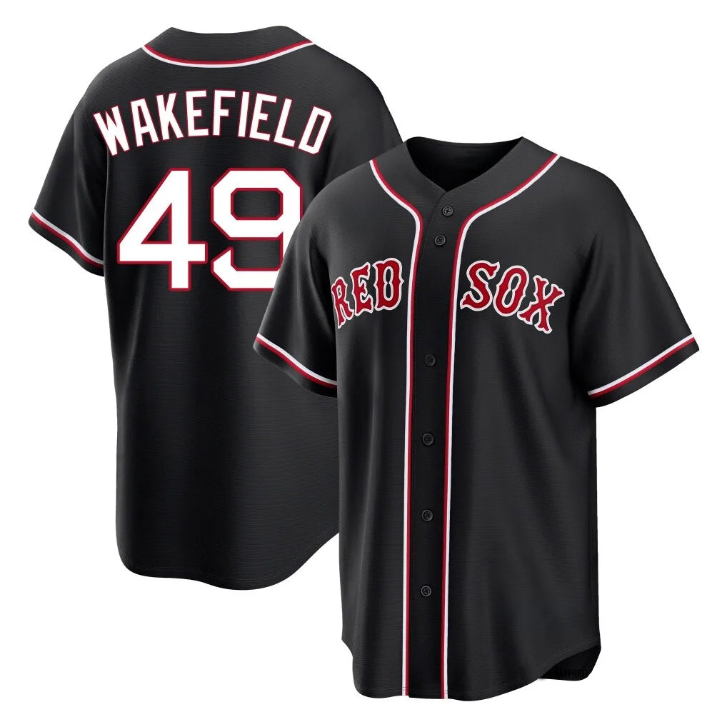 Leonaf B.Red Sox #49 Tim Wakefield Player Black Out Home Game Stitched Jerseys