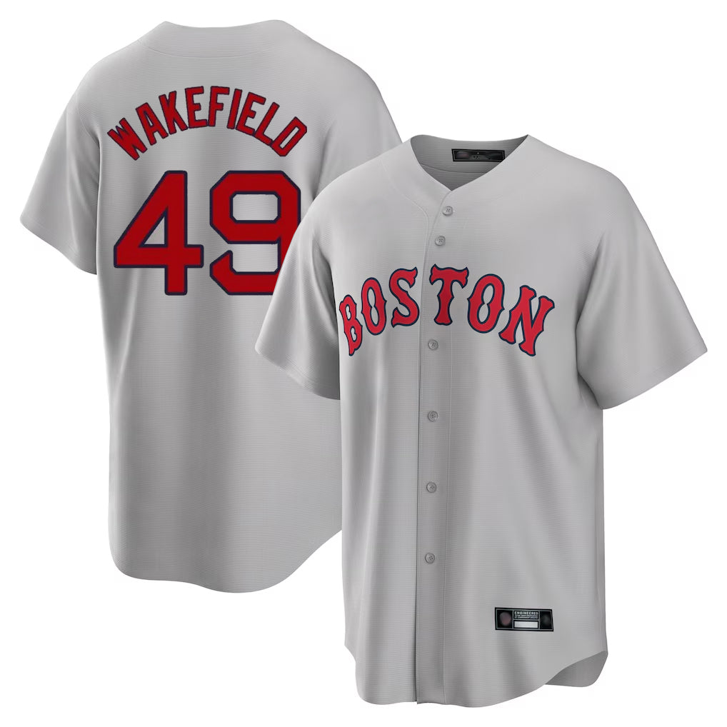 Leonaf B.Red Sox #49 Tim Wakefield Player Gray Road Home Game Stitched Jerseys