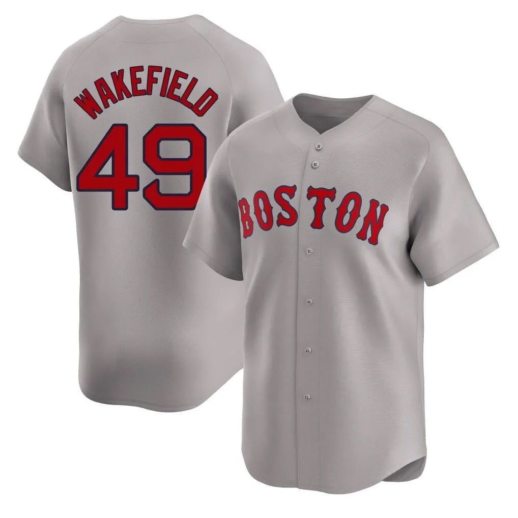 Leonaf B.Red Sox #49 Tim Wakefield Player Gray Road Limited Home Game Stitched Jerseys