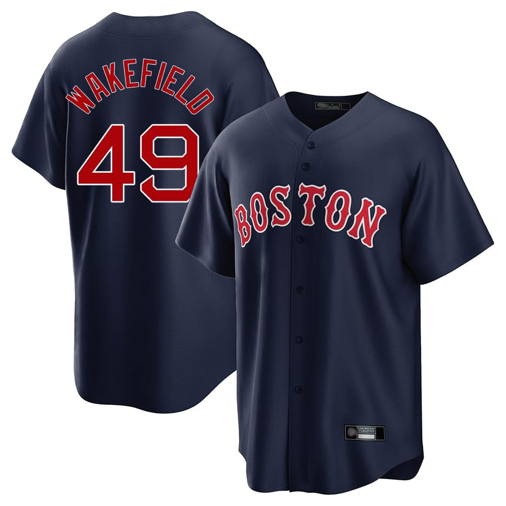 Leonaf B.Red Sox #49 Tim Wakefield Player Navy Home Game Stitched Jerseys