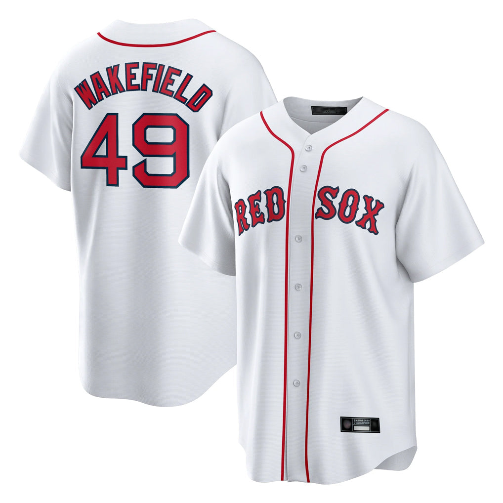 Leonaf B.Red Sox #49 Tim Wakefield Player White Home Game Stitched Jerseys