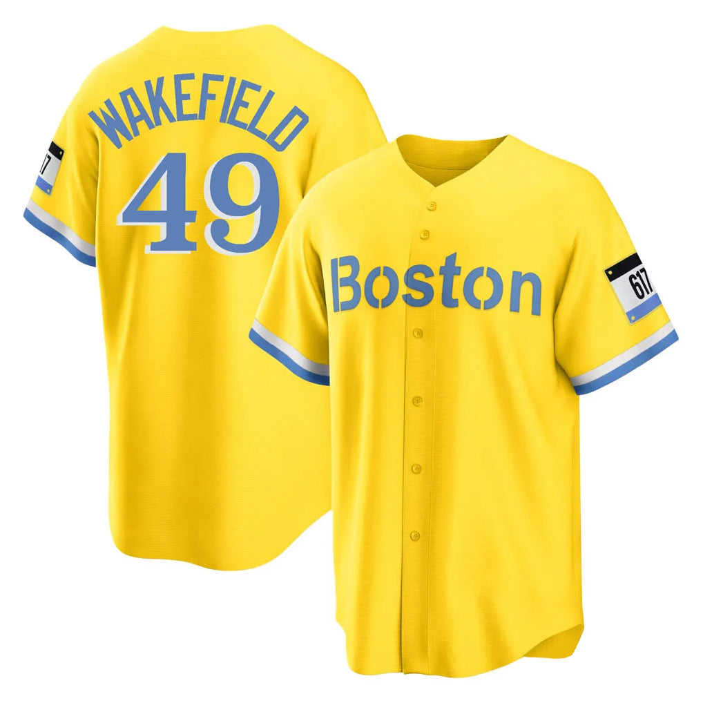 Leonaf B.Red Sox #49 Tim Wakefield Player Yellow Home Game Stitched Jerseys