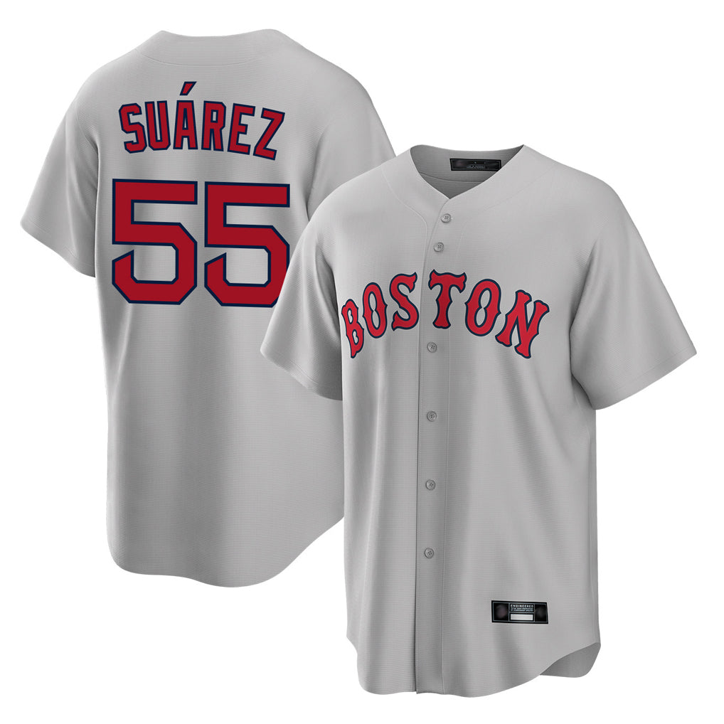 Leonaf B.Red Sox #55 Ranger Su¨¢rez Player Gray Road Home Game Stitched Jerseys
