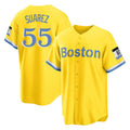 Leonaf B.Red Sox #55 Ranger Su¨¢rez Player Yellow Home Game Stitched Jerseys