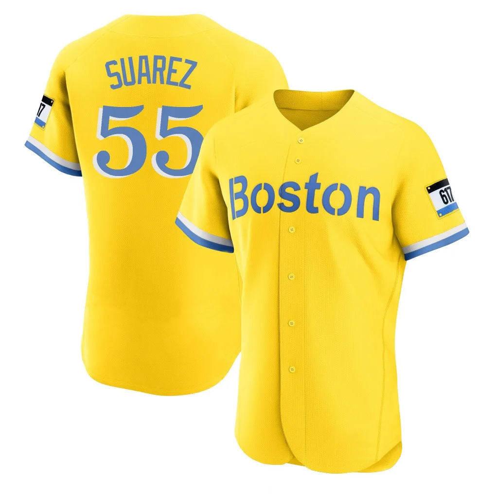 Leonaf B.Red Sox #55 Ranger Su¨¢rez Player Yellow Limited Elite Home Game Stitched Jerseys