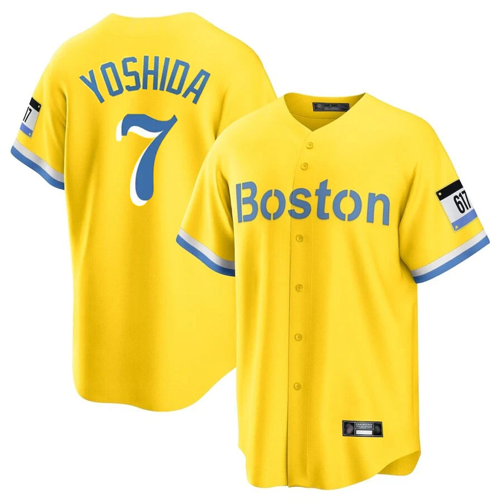 Leonaf B.Red Sox #7 Masataka Yoshida Player Yellow Home Game Stitched Jersey