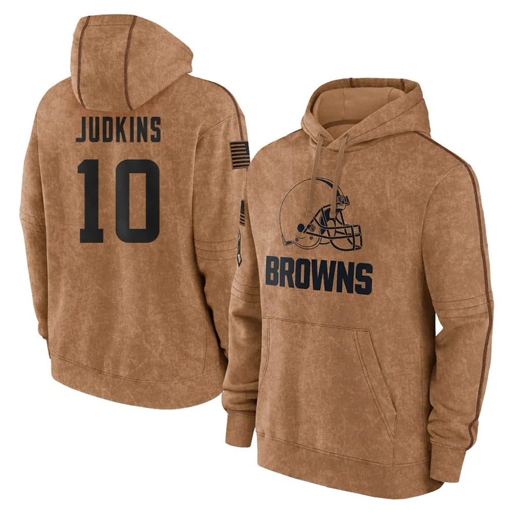 Leonaf C.Browns #10 Quinshon Judkins Player Brown Salute to Service Hoodies Limited Game Stitched Jerseys